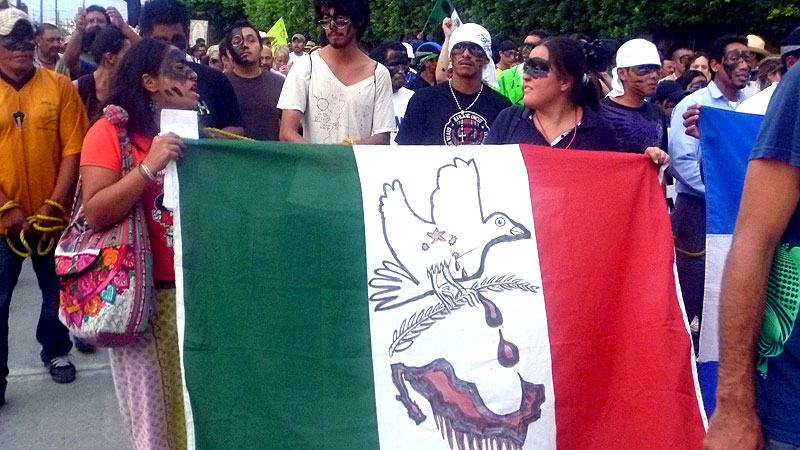 Manifestation à Ciudad Hidalgo, frontière du Chiapas, dans le cadre de la «Caravane au Sud» , septembre 2011 © SIPAZ