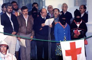 Don Samuel Ruíz durante los diálogos de San Andrés © Frayba, archivo