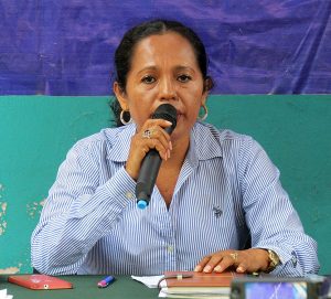 María de Jesús Espinosa de los Santos: vocera del movimiento de protesta del Hospital Dr. Rafael Pascacio Gamboa, conferencia de prensa « Crisis de salud y Violencia hacia las mujeres », mayo de 2017 © SIPAZ