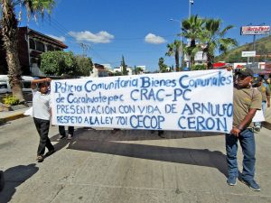 Exigencia de la aparición con vida del activista Arnulfo Cerón, manifestación de la CRAC PC en Chilpancingo, Guerrero, noviembre de 2019 © SIPAZ