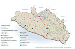 Mapa de grupos del crimen organizado en Guerrero © Tlachinollan